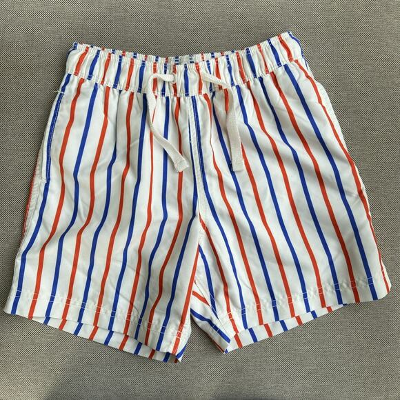 Hanna Andersson Patriotic Preppy Stripe Lined Swim Shorts Trunks Bottoms Boy 6-7 - Picture 1 of 10